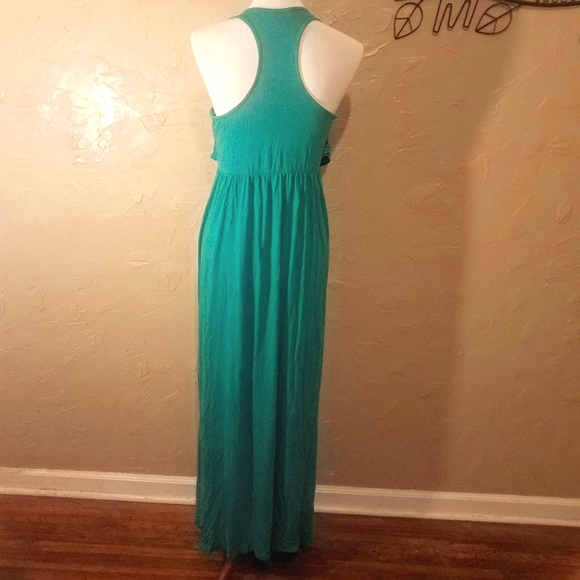 Juicy Couture Med Teal Turquoise Racerback Built-In Bra Casual Long Maxi Dress - Picture 2 of 13
